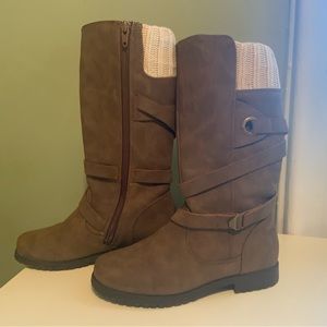 Rachel Shoes Denver Big Girl's Brown Suede Boots 12" US Knit Cuff Girl's Size 2M